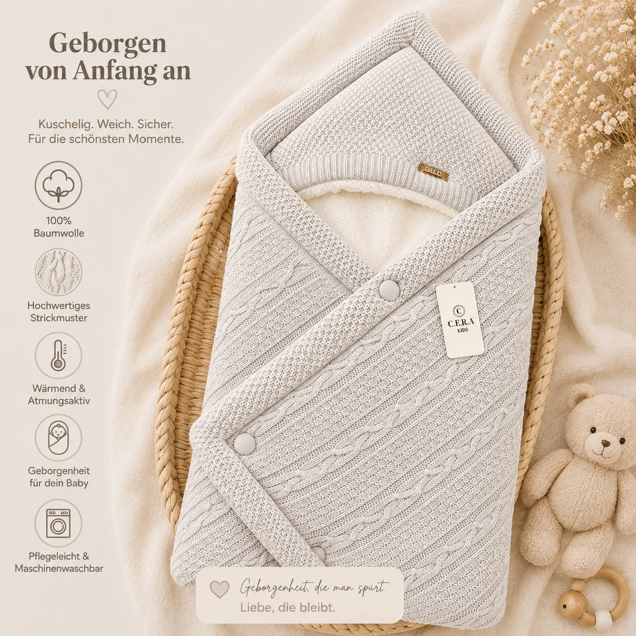 Baby Einschlagdecke Zopfmuster