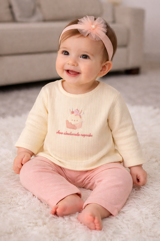 Baby Mädchen 2-Teiler Outfit mit Stickerei & Hose