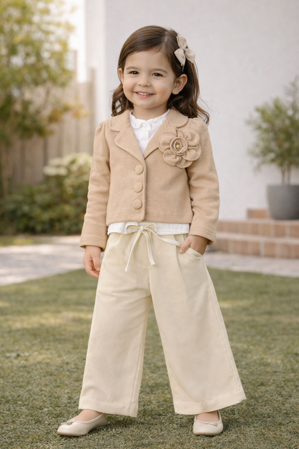 Mädchen 3-Teiler Outfit mit Bluse, Blazer & Hose aus Baumwolle