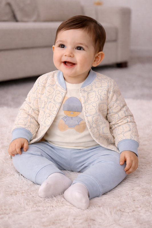 Baby Jungen 3-Teiler Outfit Set mit Body, Jacke & Hose Baumwolle