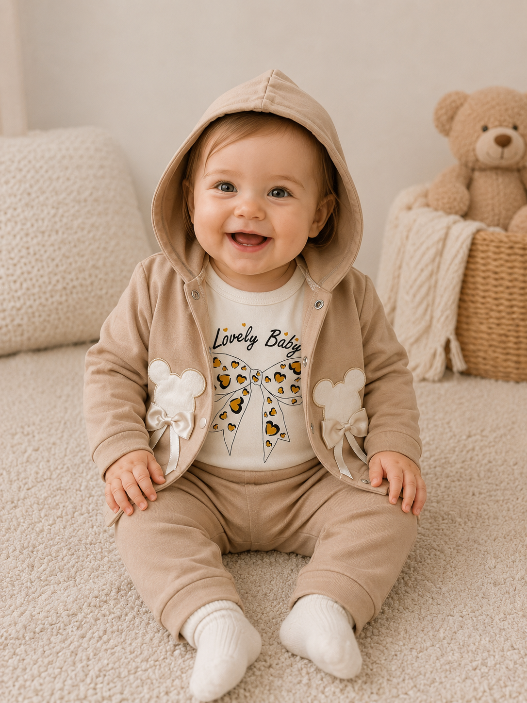 Baby Set Beige Schleifen