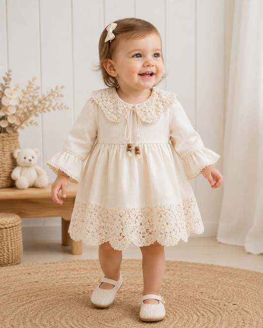 Babykleid Creme Spitzenkragen