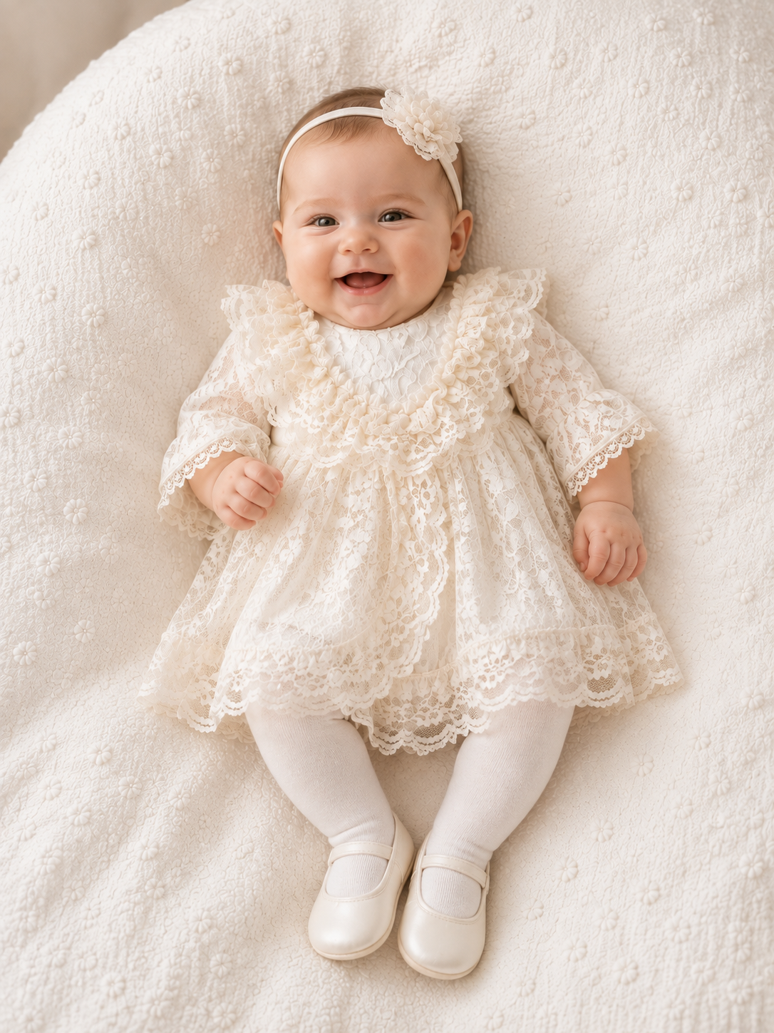 Babykleid Spitze Rüschen Creme