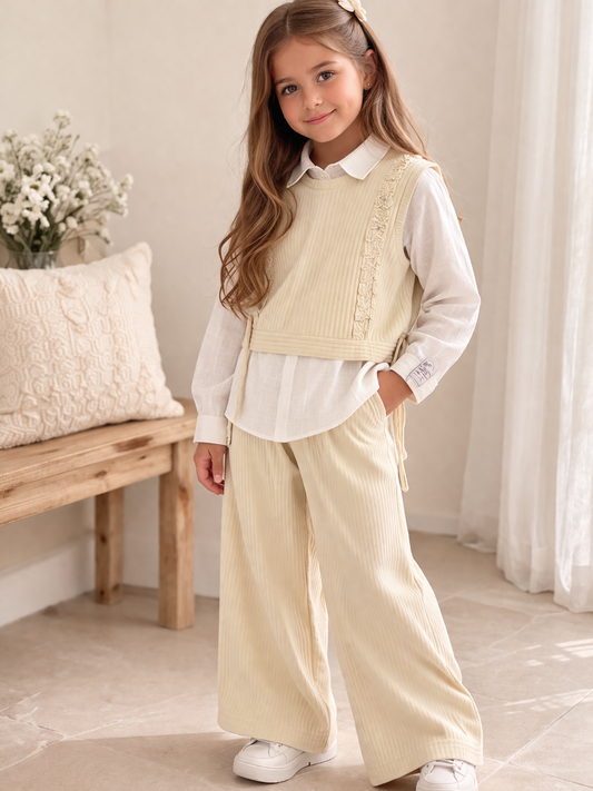 Mädchen 3-Teiler Outfit mit Bluse, Stricktop & Hose