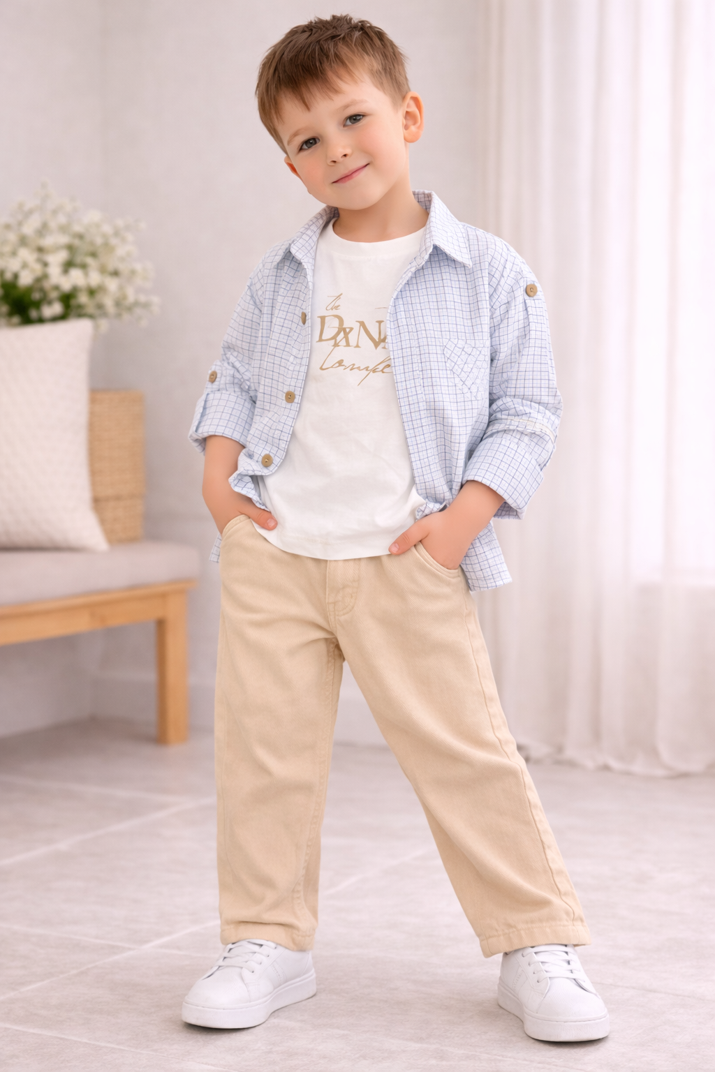 Jungen 3-teiliges Outfit Set mit Hemd, T-Shirt & Hose
