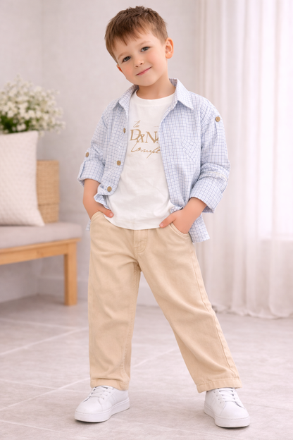 Jungen 3-teiliges Outfit Set mit Hemd, T-Shirt & Hose