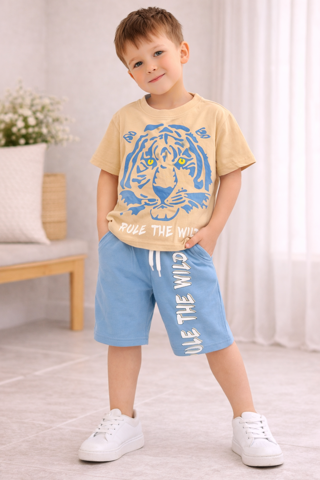 Jungen 2-teiliges Sommer Outfit mit Tiger Print – 2 Farben