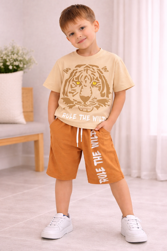 Jungen 2-teiliges Sommer Outfit mit Tiger Print – 2 Farben