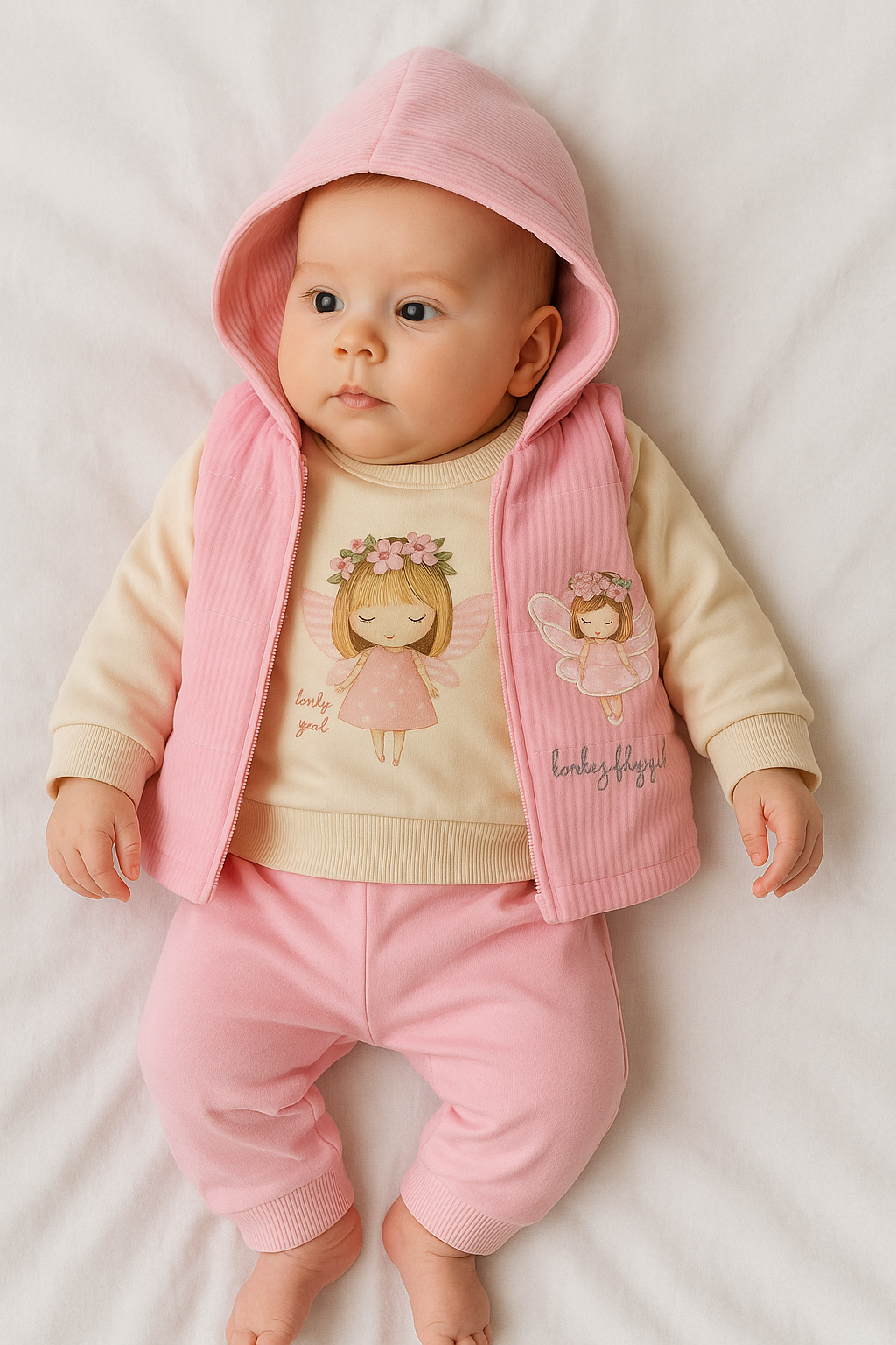 Baby Mädchen Outfit „Fairy Dream“ – 3-teilig mit Kapuzenweste, Pullover & Hose