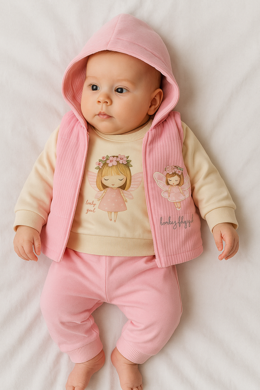 Baby Mädchen Outfit „Fairy Dream“ – 3-teilig mit Kapuzenweste, Pullover & Hose