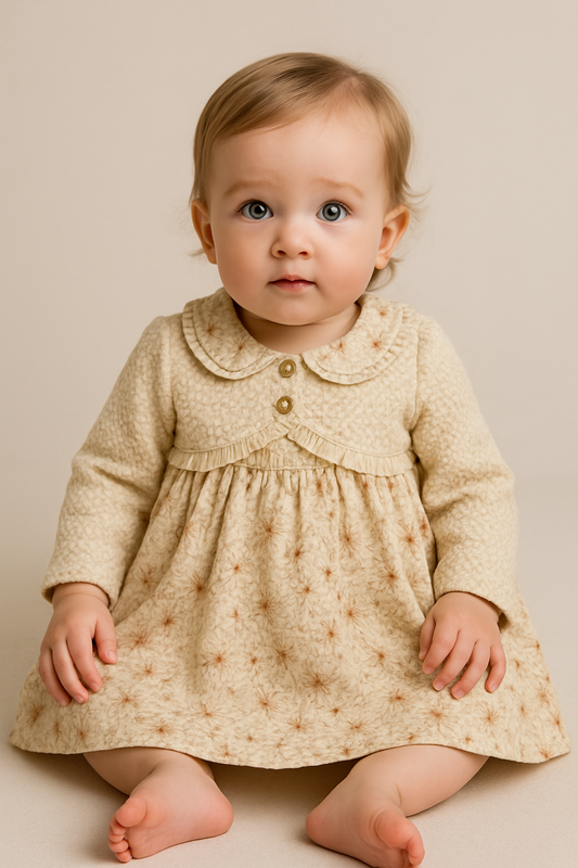 Baby Kleid mit Strickoberteil & Blümchenrock – Langarm in Beige