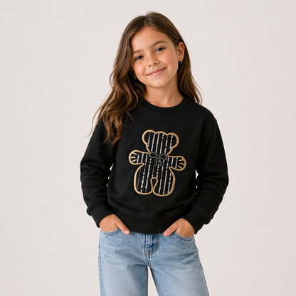 Mädchen Pullover schwarz mit süßem Teddybär-Motiv