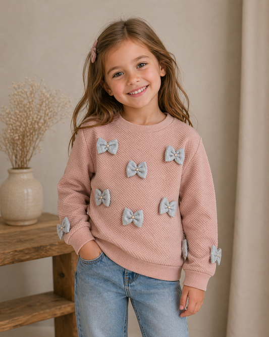 Mädchen Pullover mit Schleifen – Langarm, rosa