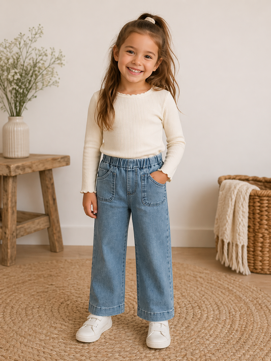 Mädchen Jeanshose mit Taschen – weiter Schnitt & elastischer Bund