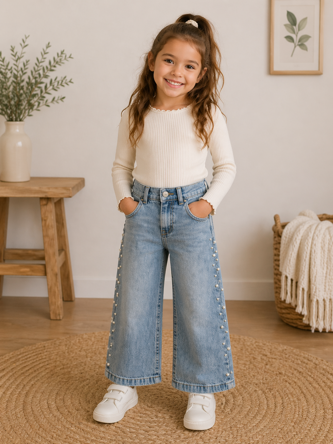 Mädchenjeans mit Perlen – stylisch & modern 👖✨