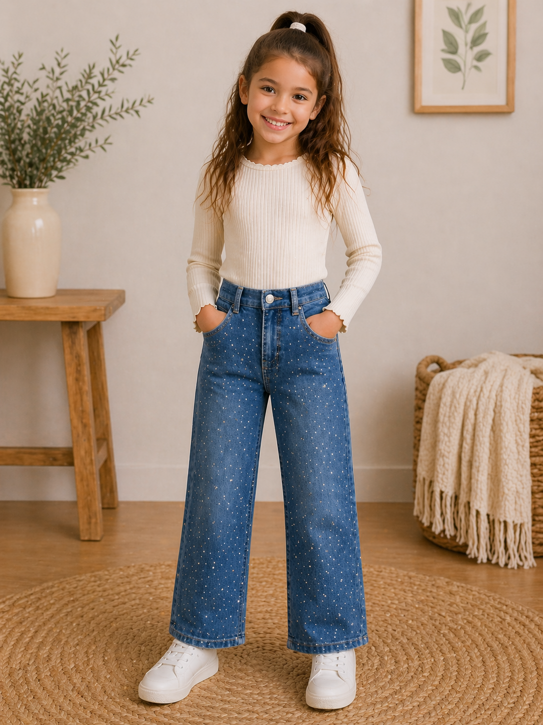 Blaue Jeans für Mädchen mit Strasssteinen – glitzernder Look ✨👖