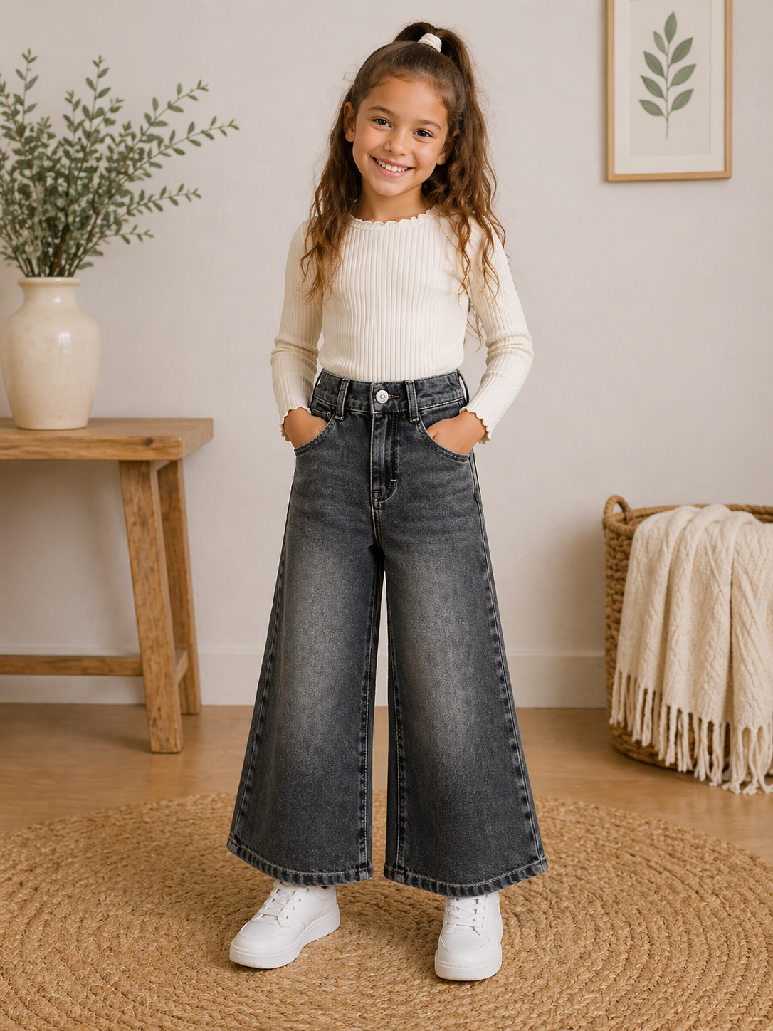 Schwarze Mädchenjeans – weiter Schnitt & super bequem 👖🖤