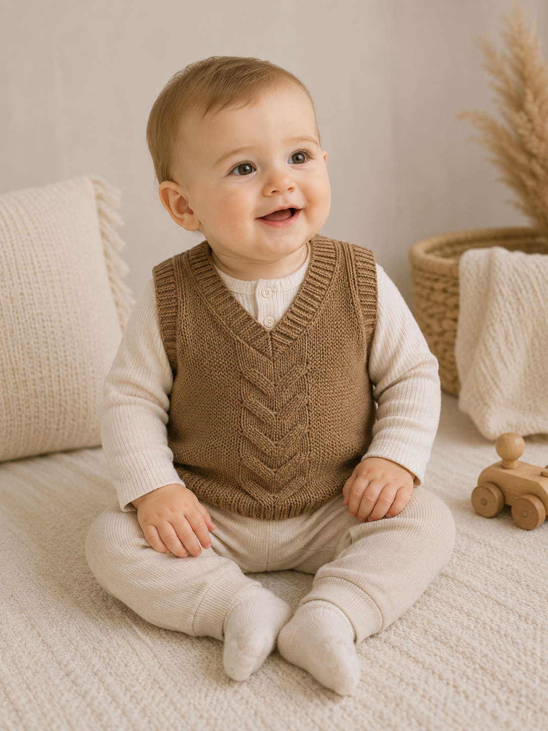 Baby Strickpullunder Braun Zopfmuster
