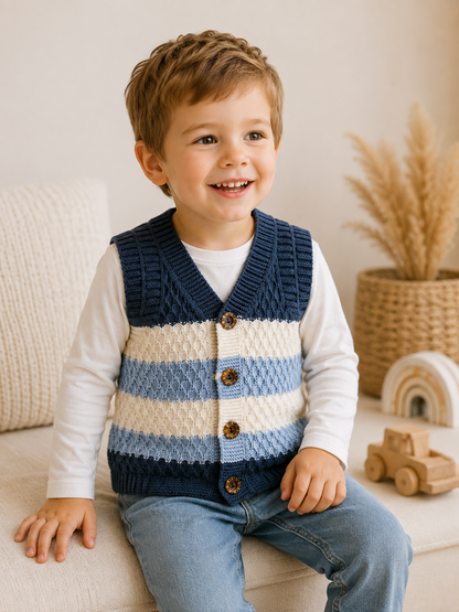 Jungen Strickweste Blau Streifen