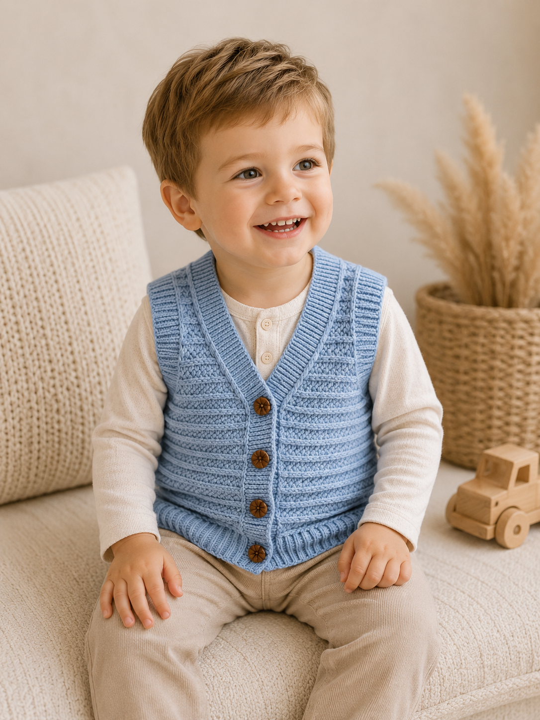Jungen Strickweste Hellblau Strukturmuster