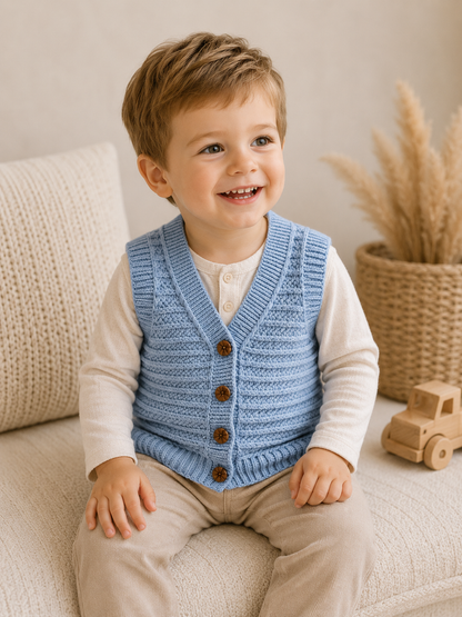 Jungen Strickweste Hellblau Strukturmuster