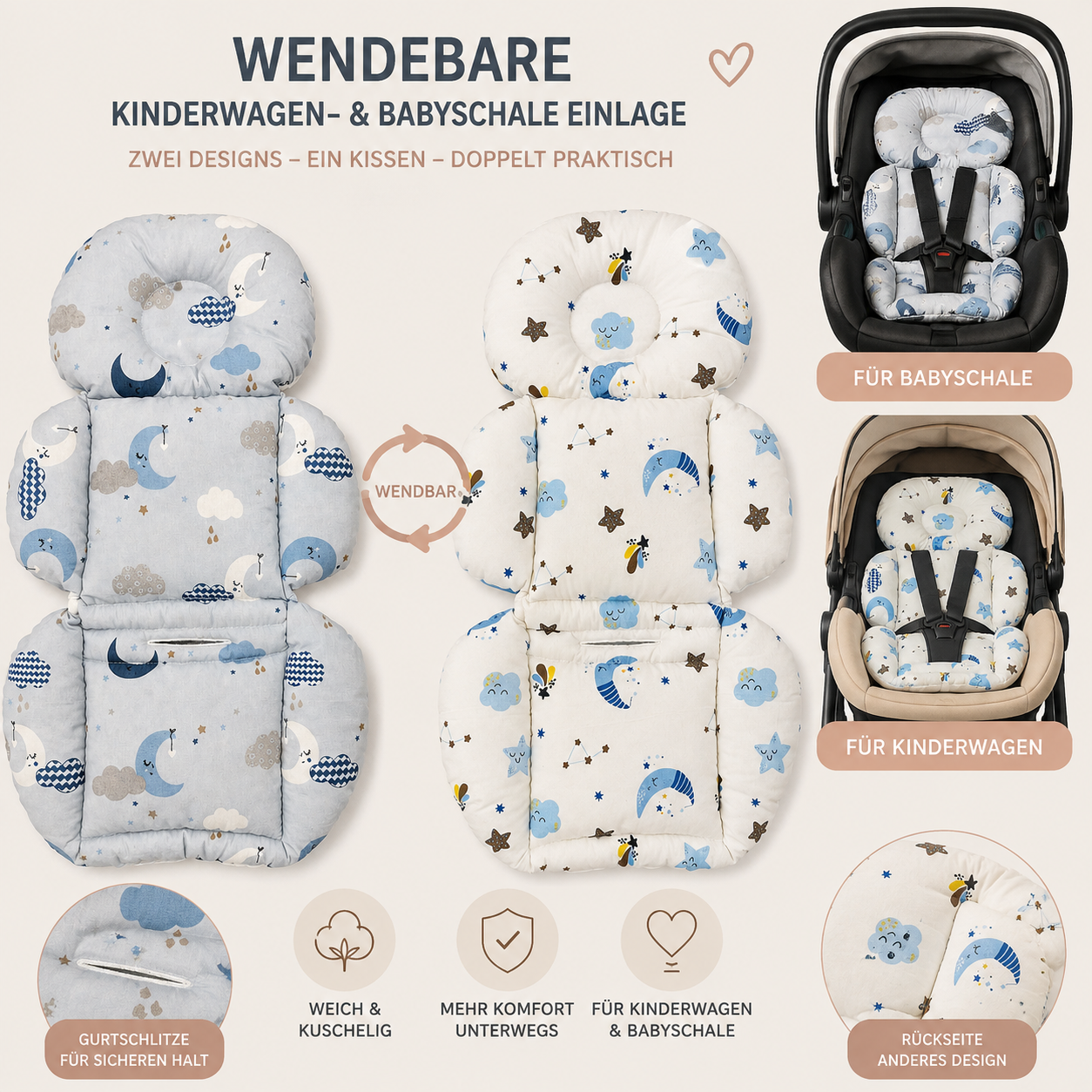 Kinderwagen Einlage Blau-Weiß