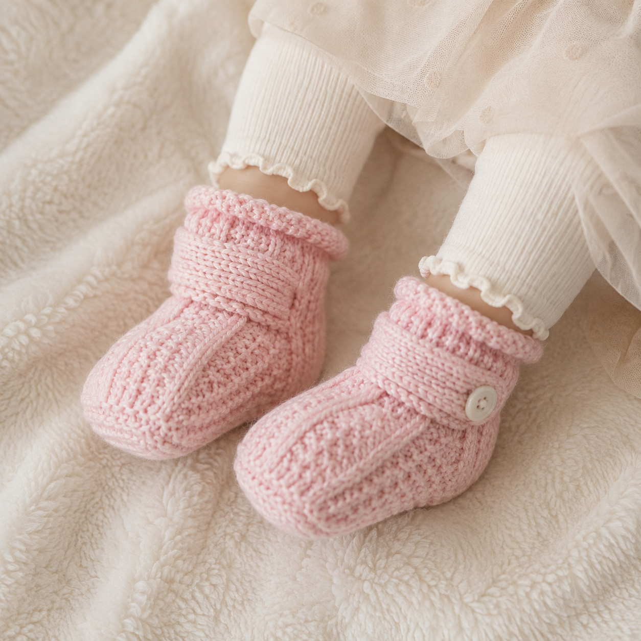 Baby Strickschuhe Knopfdetail