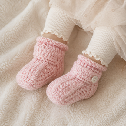 Baby Strickschuhe Knopfdetail
