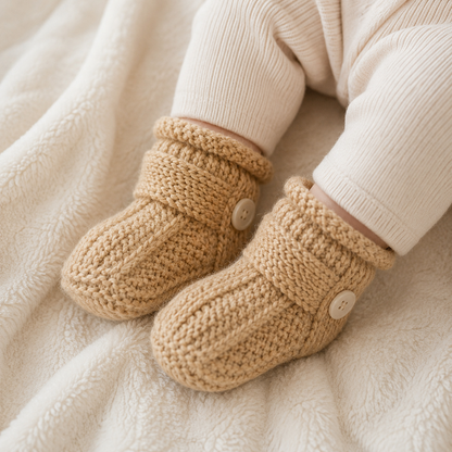 Baby Strickschuhe Knopfdetail