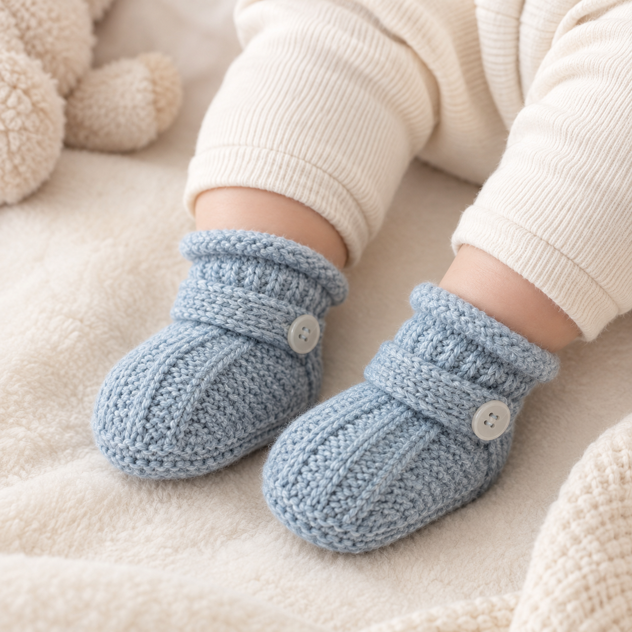 Baby Strickschuhe Knopfdetail