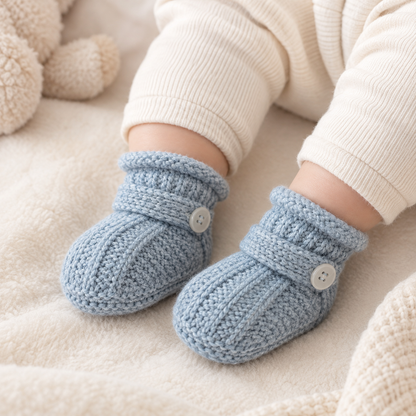 Baby Strickschuhe Knopfdetail