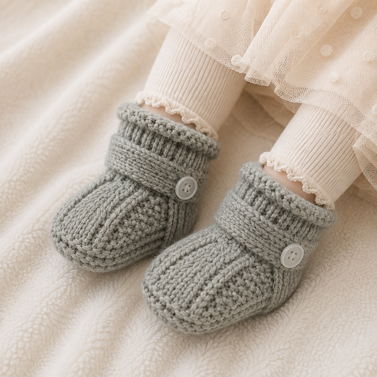 Baby Strickschuhe Knopfdetail