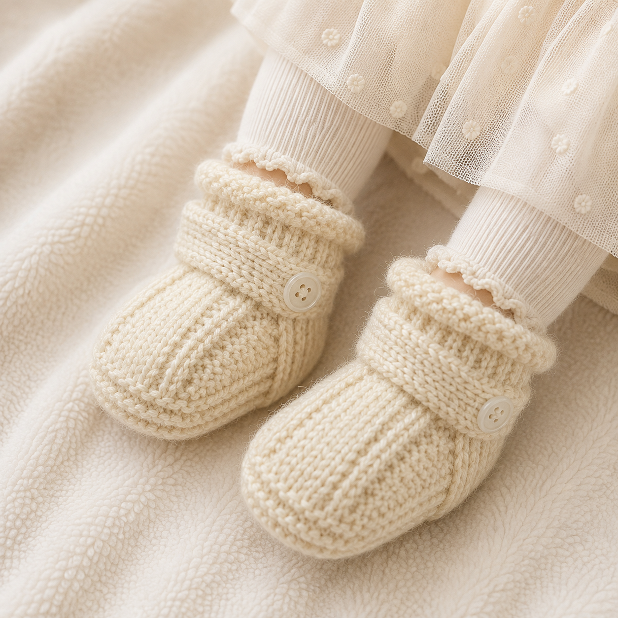 Baby Strickschuhe Knopfdetail
