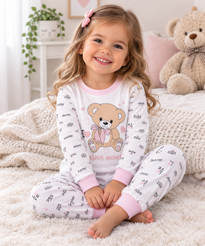 Mädchen Pyjama Teddybär Rosa