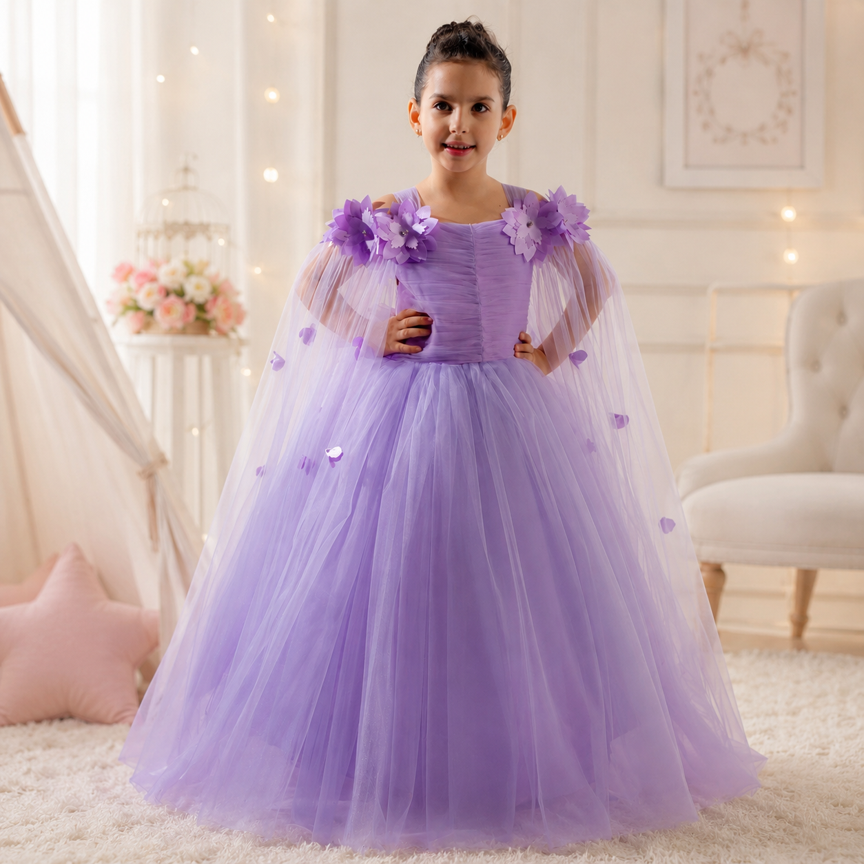 Tüllkleid Blumen Cape