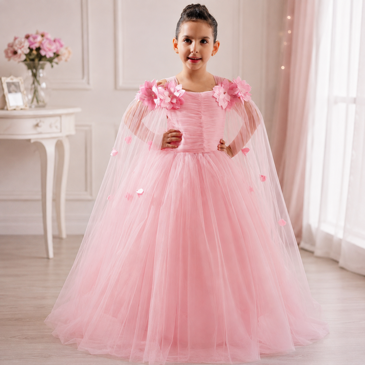 Tüllkleid Blumen Cape