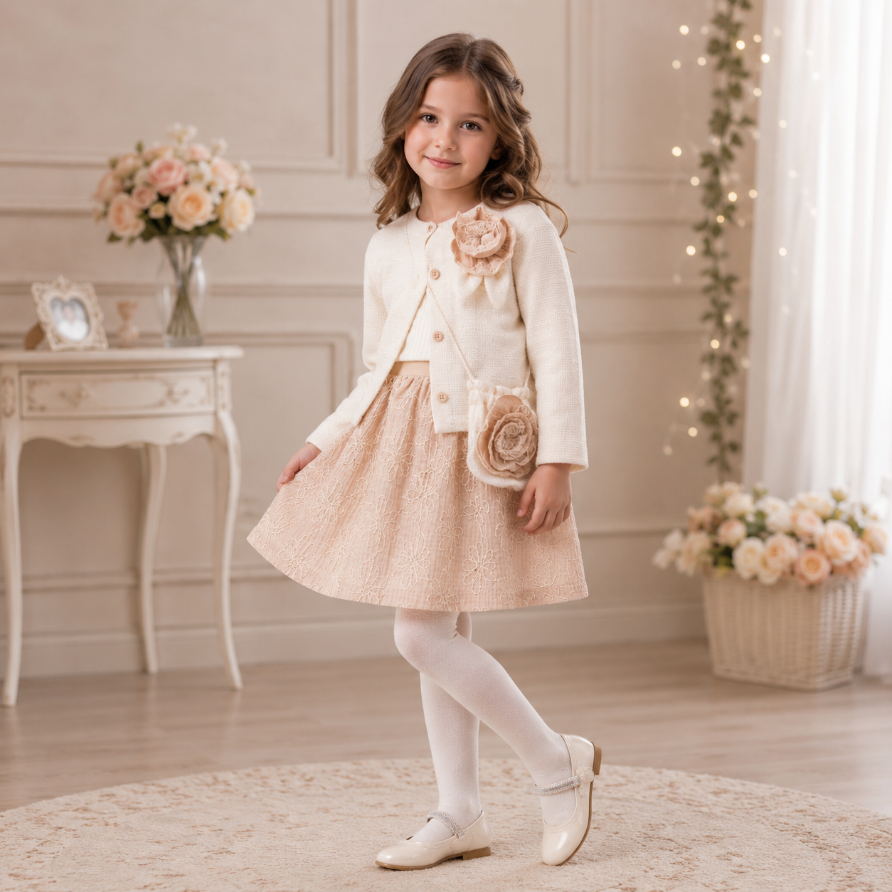 Mädchen Set Beige Blumen