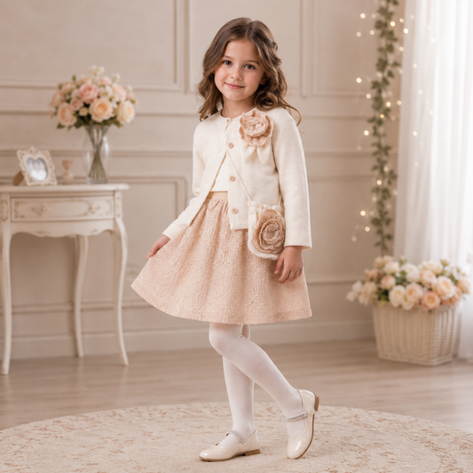 Mädchen Set Beige Blumen