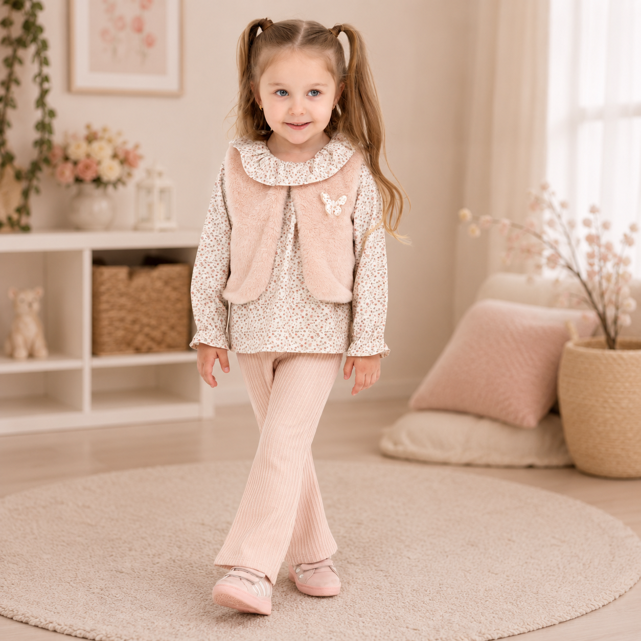 Mädchen Set Rosa Blumen