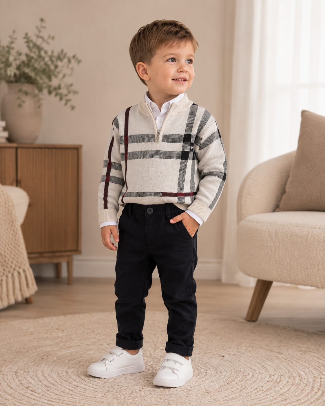 Jungen Set Karo Beige