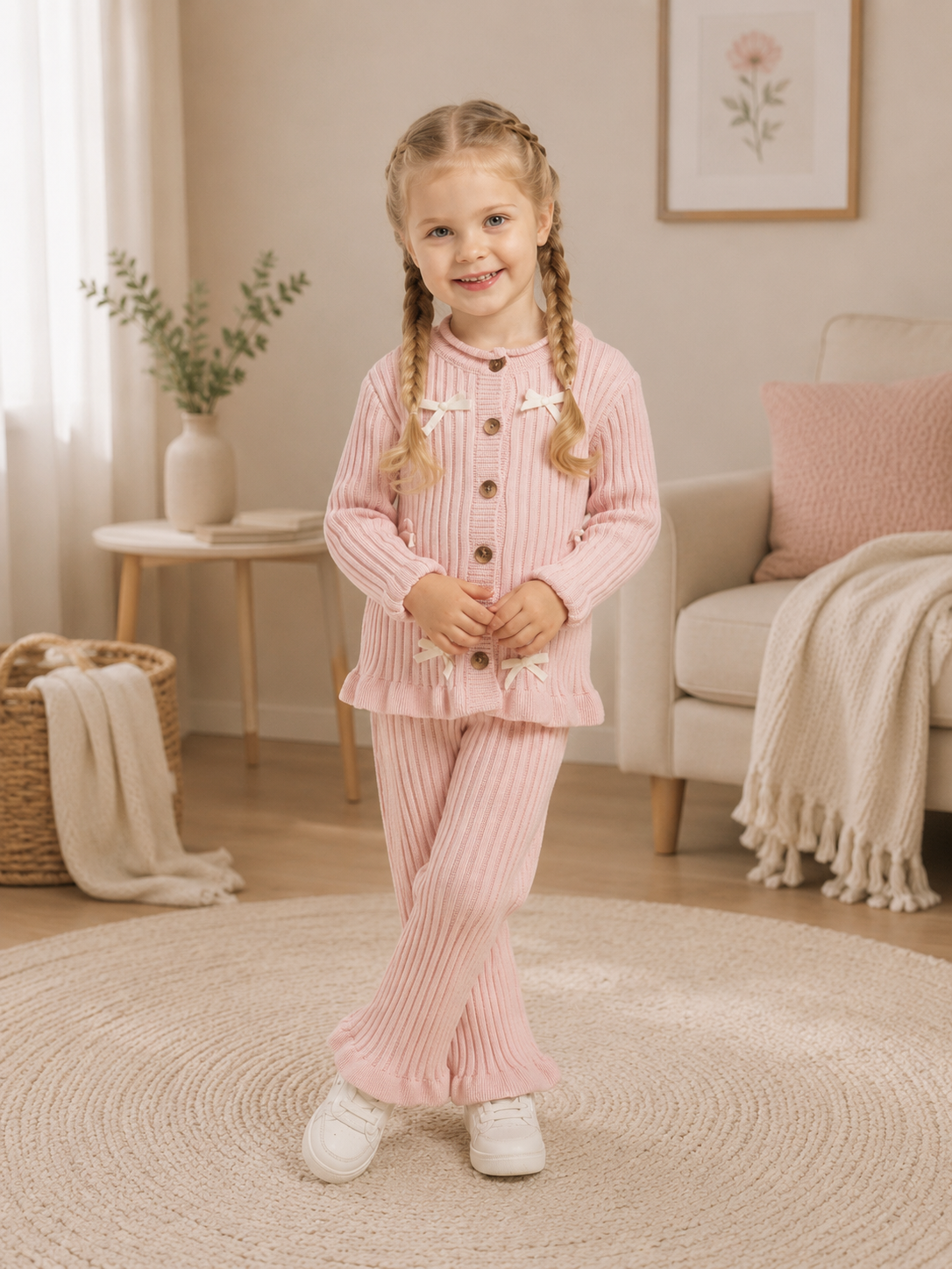 Mädchen Strickset Rosa Schleifen