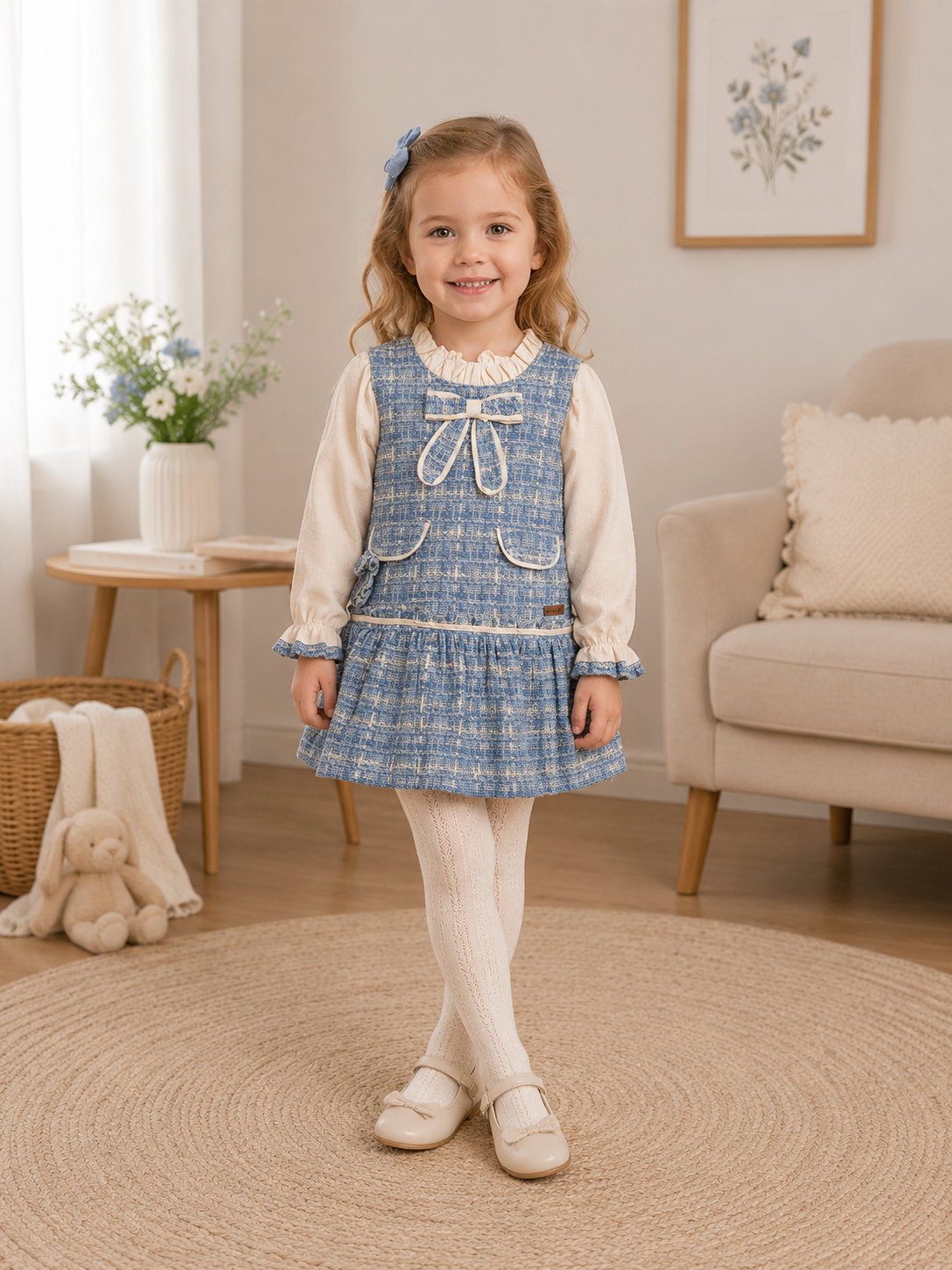Mädchen Kleid Blau Schleife