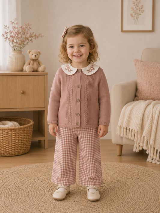 Mädchen Set Strickjacke Karomuster