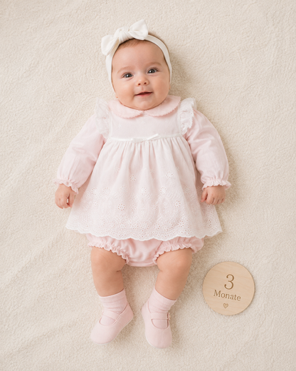Babykleid Baumwolle Rosa Lochstickerei