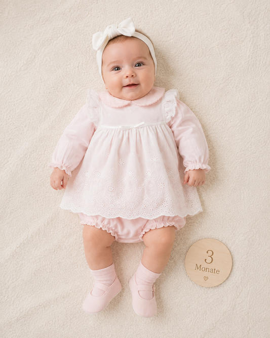 Babykleid Baumwolle Rosa Lochstickerei