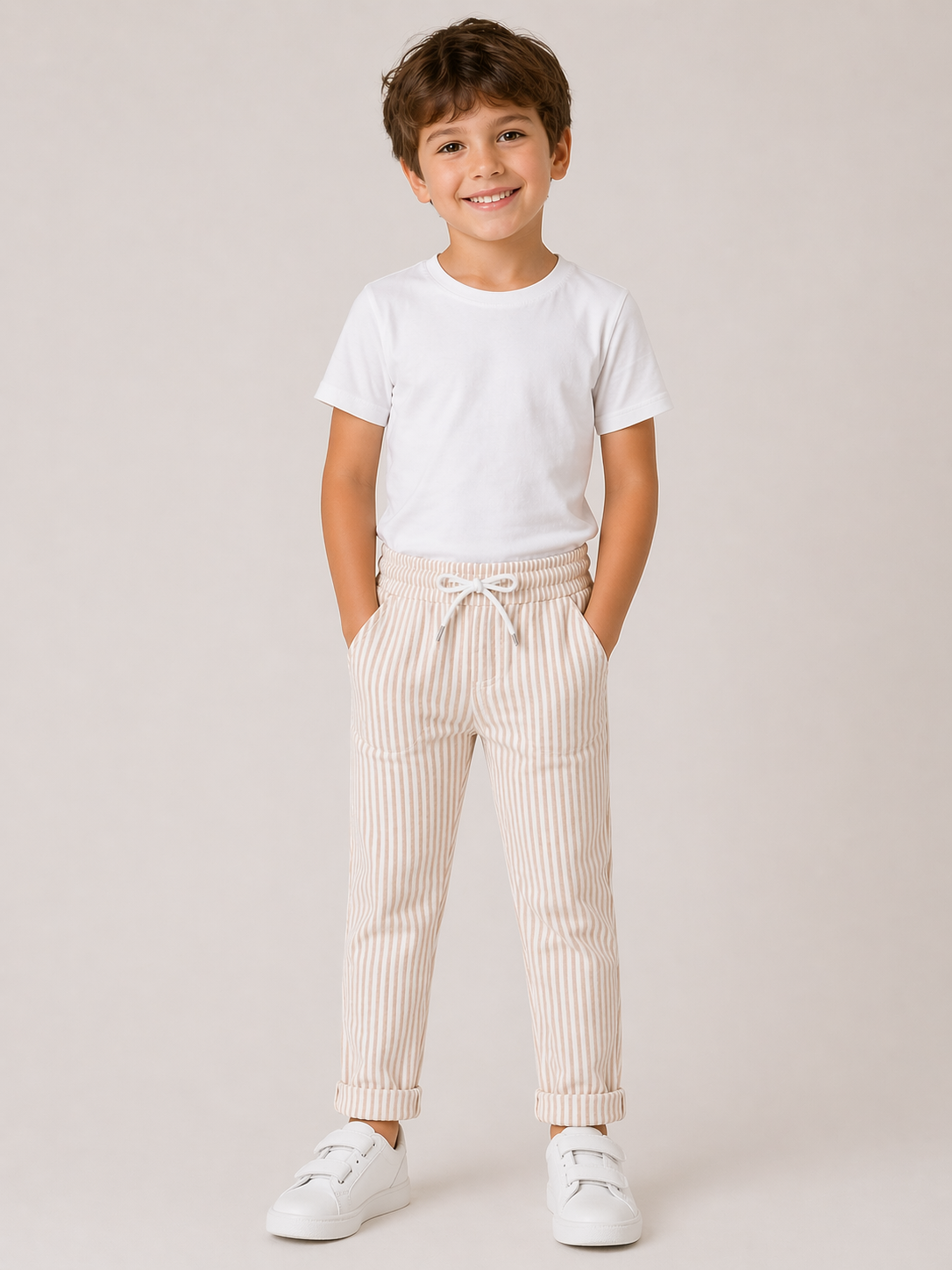 Jungen Stoffhose aus Musselin – leicht & bequem in Beige 👦🤍