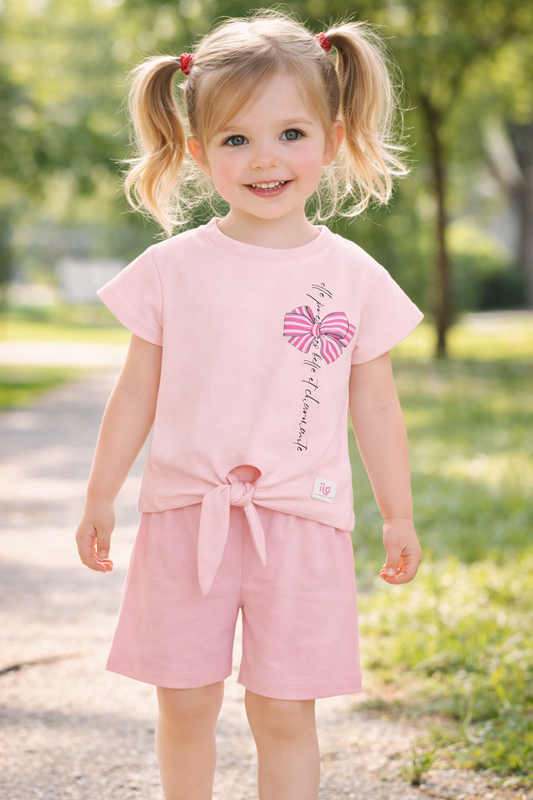 Mädchen Outfit Set 2-teilig mit Schleifen-Detail & Knoten-Shirt