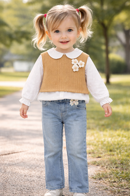 Mädchen Set Bluse Strick & Jeans 3-teilig