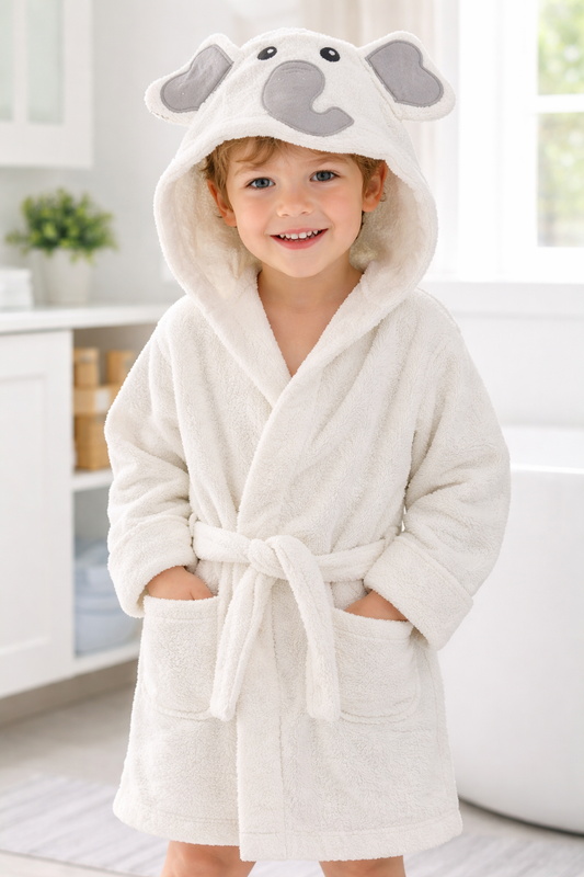 Kinder Bademantel mit Elefantenmotiv und Kapuze – Unisex