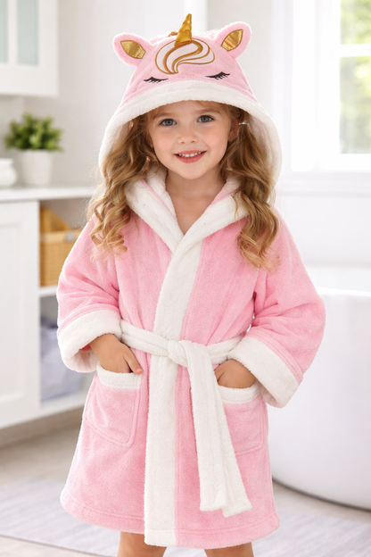 Mädchen Bademantel mit 3D Einhorn-Kapuze – rosa, super weich